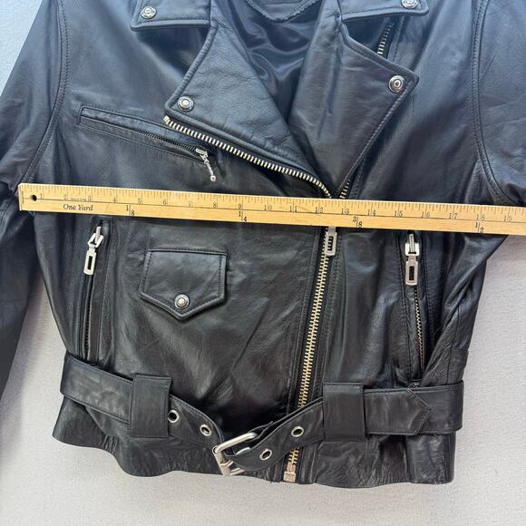 Virginia Slims Wear Leather Moto Jacket Women's M Black Heavy Duty Zippers VTG - Picture 14 of 15